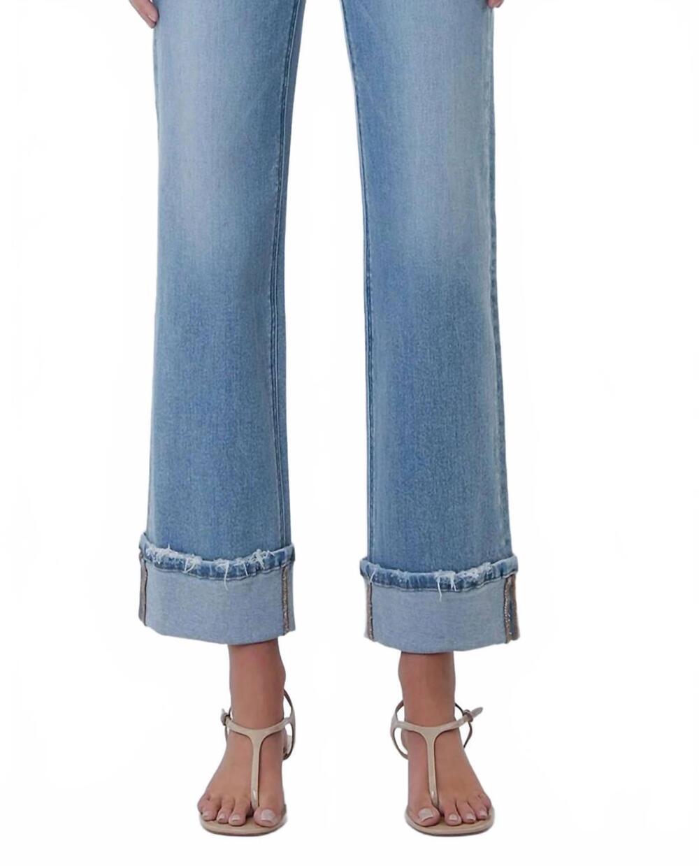 NEW LOVERVET women's mid rise medium light cuffed slim wide leg jeans in blue